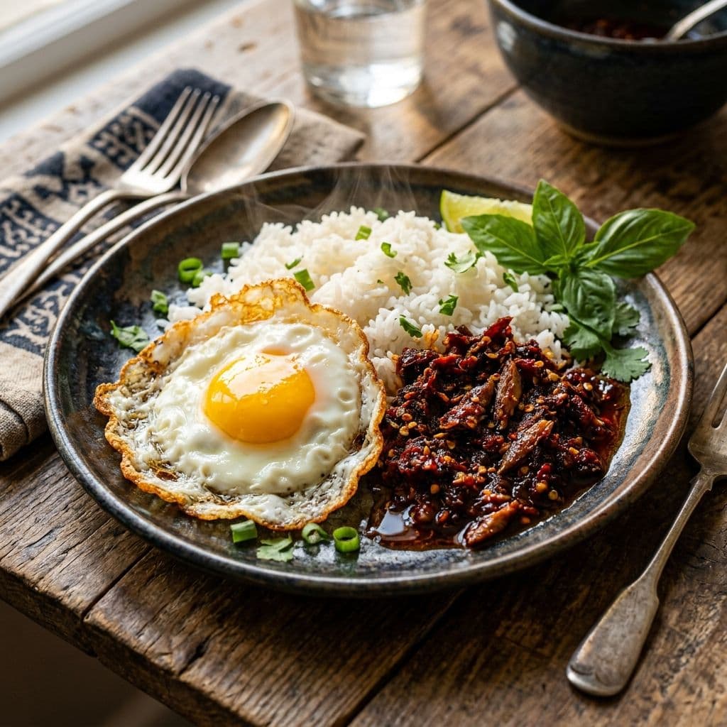 3 Ide Lauk Praktis: Nasi Panas, Telur Ceplok, dan Sambal Roa